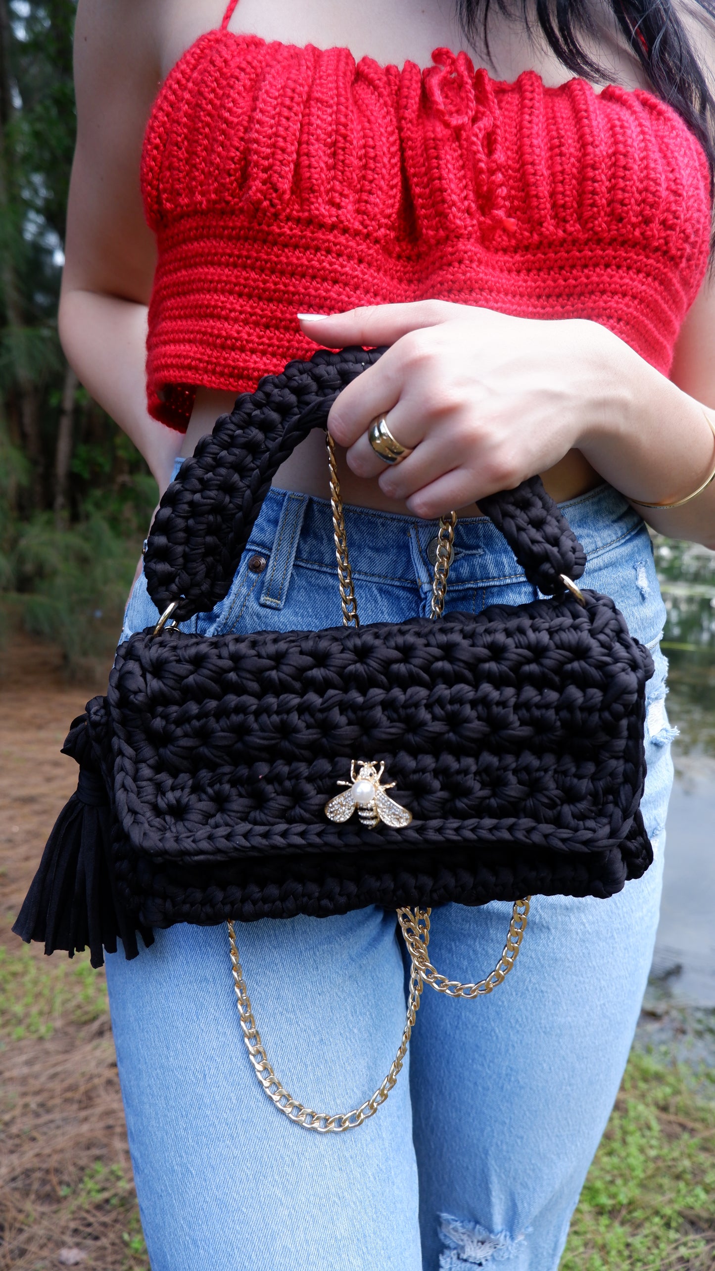 NYC Crossbody | Handmade Crochet T-shirt Yarn Bag